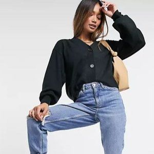 ASOS DESIGN button through fluffy boxy cardi in black